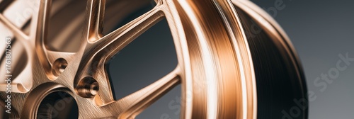 Forged aluminum wheel rim in satin bronze finish, minimalist product photography, design focus