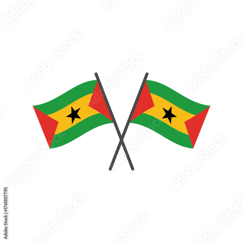Sao Tome and Principe crossed flags, national pride symbol, cultural celebration banner, patriotic festival artwork, editable modern vector