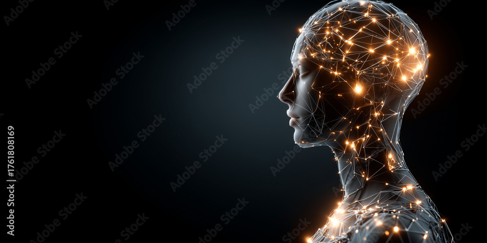 Naklejka premium Disruptive innovation management strategies digital realm visual art abstract profile view modern concept