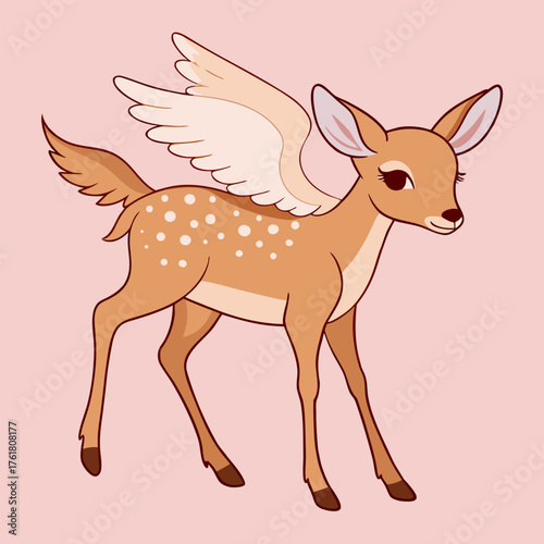 Whimsical Winged Bambi Deer Illustration on Pink Background