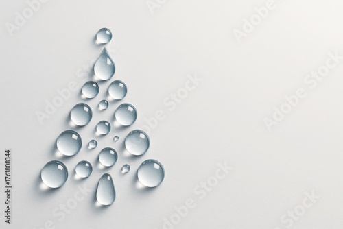 Christmas tree made of water drops on soft background with clean space for text eco festive concept for wellness health business and holiday marketing