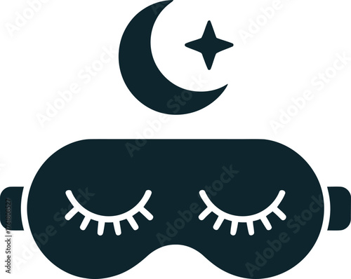 Dark Blue Eye Mask for Sleep. Night Rest Symbol on Transparent Backdrop