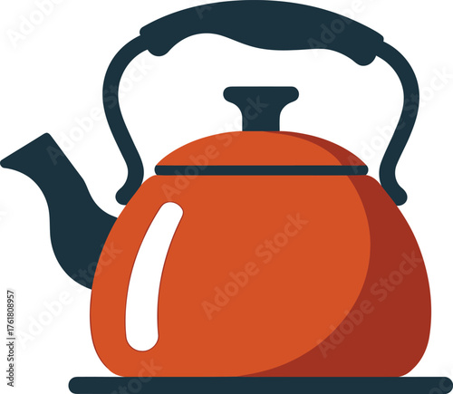 Enameled Teapot with Handle Orange Kettle Kitchen Utensil Beverage Container Graphics