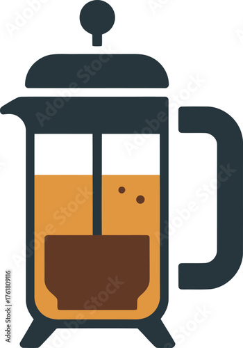 French Press Coffee Brewing Illustration for Cafe Beverage Preparation Device