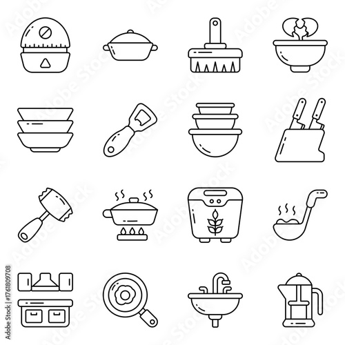 Set of Kitchen Instruments Linear Icons