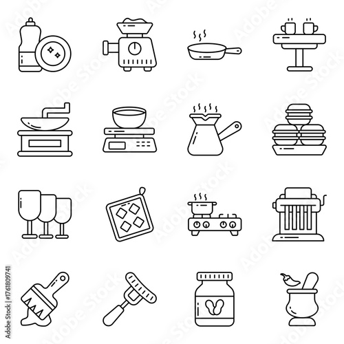 Set of Kitchen Appliances Linear Icons