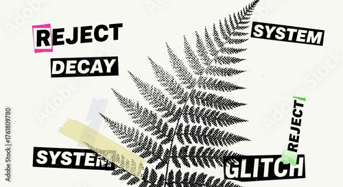 Deconstructed Reality: A Fern Leaf Amidst Societal Rejection and Glitches
