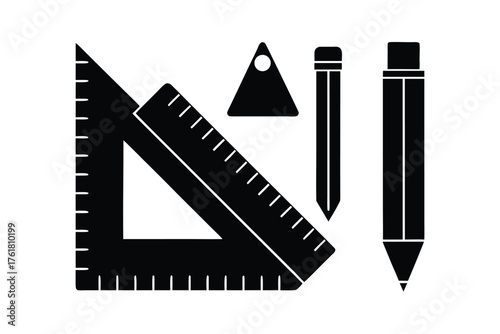 Drafting and drawing tools icon set with pencils and rulers