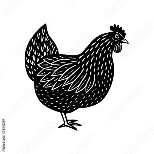 Foto Hand-Drawn Illustrated Black Hen for Farm and Poultry Graphics