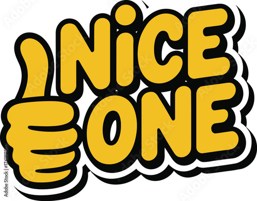 Cheerful 'Nice One' Hand-Drawn Circular Quote Vector Design with Crown and Bold Typography for Compliment and Success