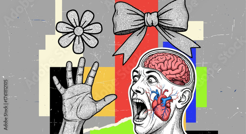 Surreal depiction of human emotion showcasing the brain, heart and expressions