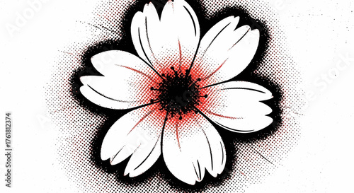 Stylized flower with halftone patterns evoking a retro or grunge aesthetic