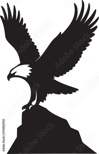 Blad eagle eith American flag print on wings diving for a patrietic ribbon. 4th july Independence Day Clipart, Emblem soaring bird usa banner image airfoil hunting red white blue band.