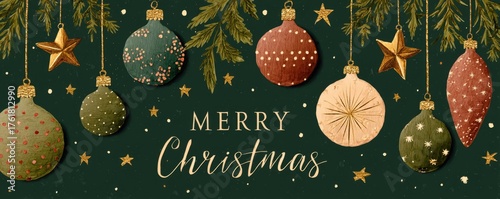 christmas greeting card with colorful decoration illustration