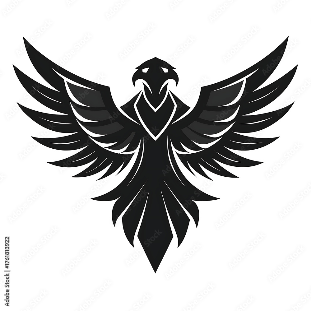 Obraz premium A black Eagle bird Silhouette vector icon with Spread Wings on white background.