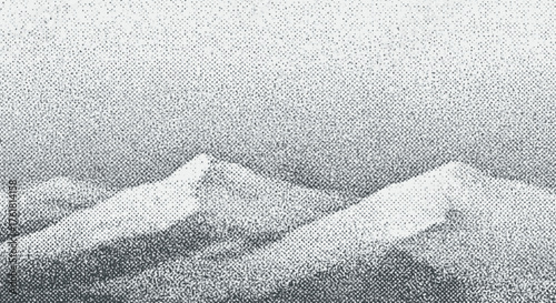Monochrome landscape featuring mountain peaks under a textured sky background