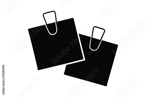 Minimalist black square notes with white paper clips graphic icon