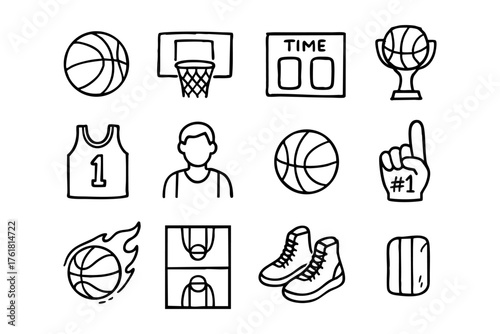 Basketball doodle icon set – sport vector illustration collection