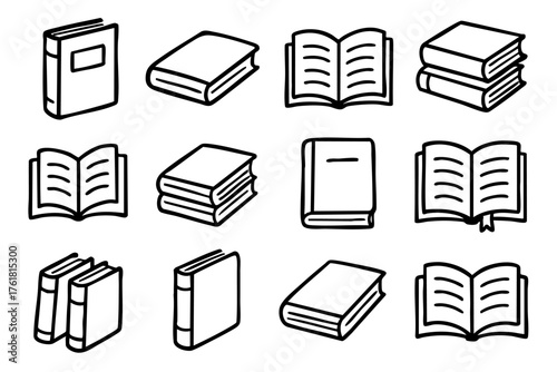 Book doodle style icon set – education and reading vector illustration