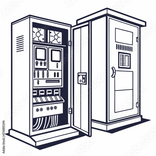 Electrical Control Cabinet Vector Illustration | Industrial Power Distribution and Automation Panel Design