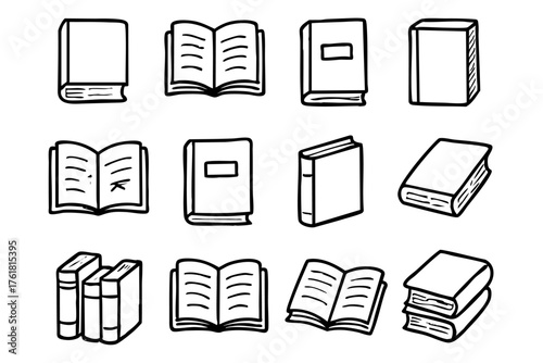 Book doodle style icon set – education and reading vector illustration