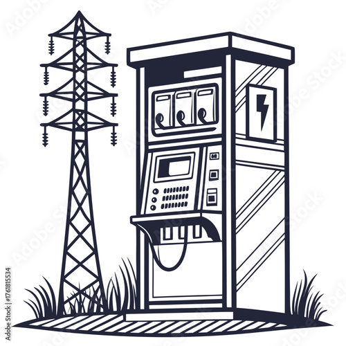 Electrical Control Cabinet Vector Illustration | Industrial Power Distribution and Automation Panel Design