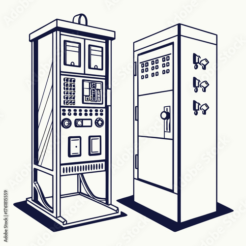 Electrical Control Cabinet Vector Illustration | Industrial Power Distribution and Automation Panel Design