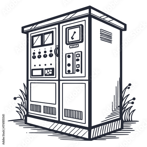 Electrical Control Cabinet Vector Illustration | Industrial Power Distribution and Automation Panel Design