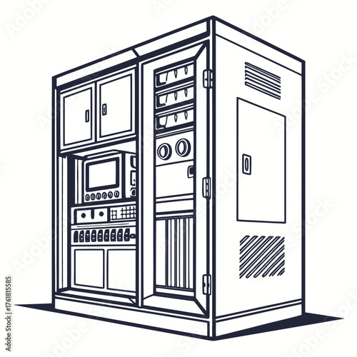 Electrical Control Cabinet Vector Illustration | Industrial Power Distribution and Automation Panel Design