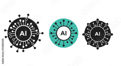 Artificial intelligence depicted as virus like structures with central ai labels