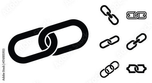 Black chain links in various arrangements simple graphic design illustration