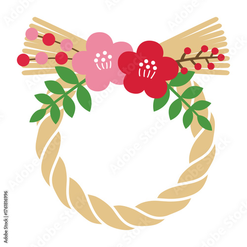 かわいいしめ縄飾りのベクターイラスト。正月、年賀状、和風