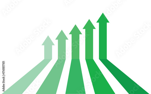 5 green arrows going up representing business competition or cooperation and profit growth