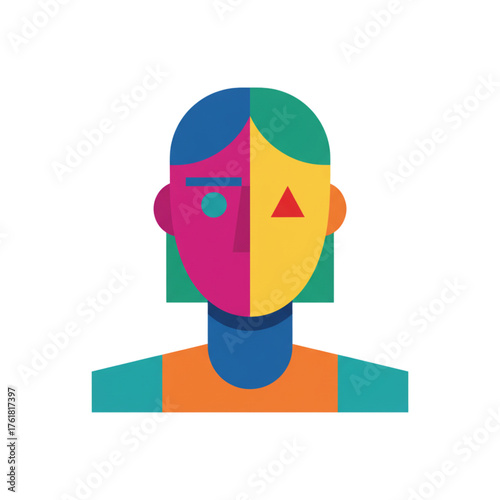 Minimalist Abstract Geometric Portrait - Colorful Face Vector