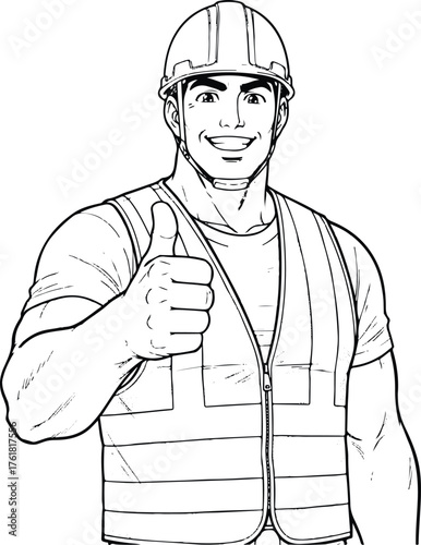 Construction Worker's Affirmation: A construction worker, radiating confidence and expertise, offers a reassuring thumbs-up, symbolizing approval and job well done.