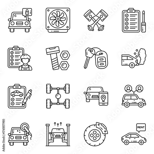 Set of Auto Service Linear Icons