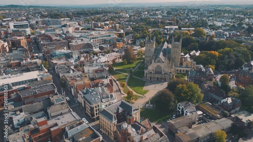 Aerial drone shot of Exeter Cathedral