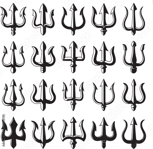 Trident Variations Silhouette Set Vector Illustration Representing Mythological Power and Symbol