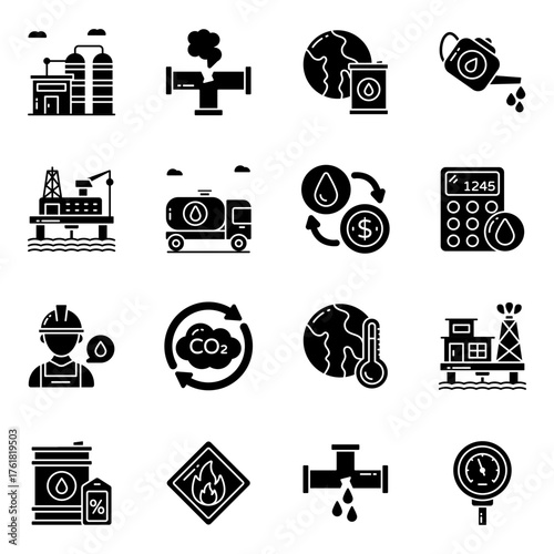 Set of Gas Industry Solid Icons