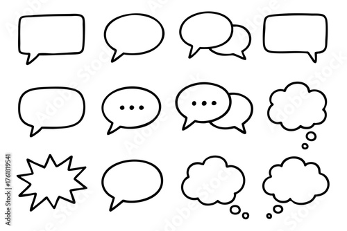 Speech bubbles. doodle icon set – chat and communication vector illustration