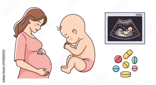 Pregnant Woman Fetus and Ultrasound Depicting Pregnancy and Health.