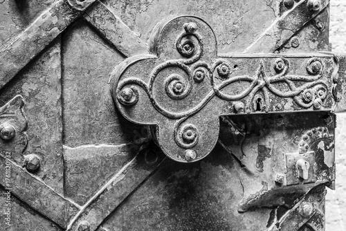 Haut Koenigsbourg, Alsace, France: Medieval lock on metal door at castle Haut Koenigsbourg