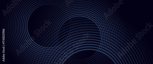 Abstract blue glowing geometric lines on dark blue background. Modern shiny blue circle lines pattern. Futuristic technology concept. Suit for cover, poster, banner, brochure, header, website