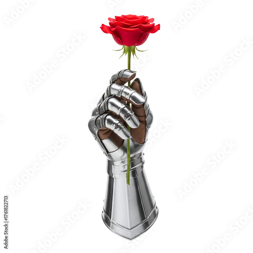 Картината върху платно Knight's gauntlet holding a single red rose