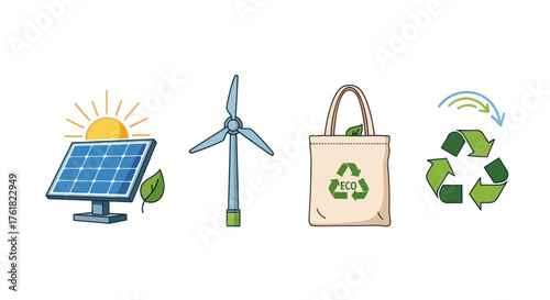 Collection of Renewable Energy and Eco-Friendly Symbols.