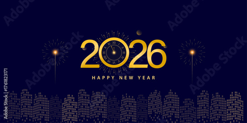 Illustration of Poster Happy New Year 2026 Gold Theme