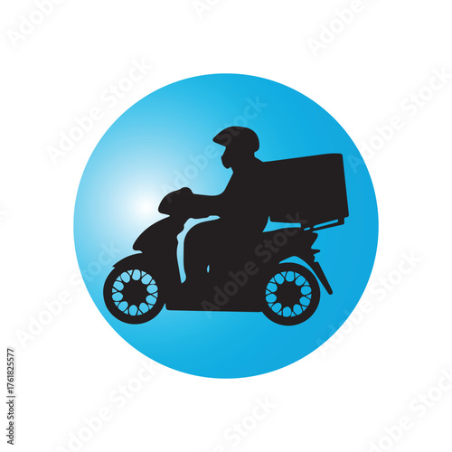 Scooter delivery person in silhouette on a blue background, conveying efficient and quick service