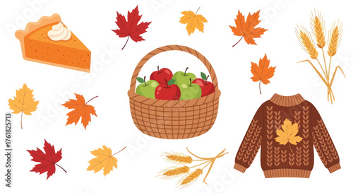 Wicker Basket Filled with Red and Green Apples Autumn Theme.