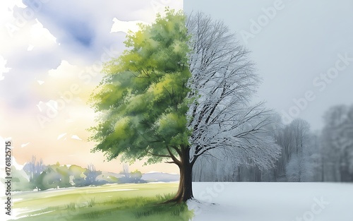 Tree symbolizing the four seasons in one image