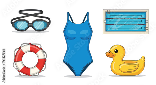 Collection of Swimming Gear and Accessories for Pool Activities.